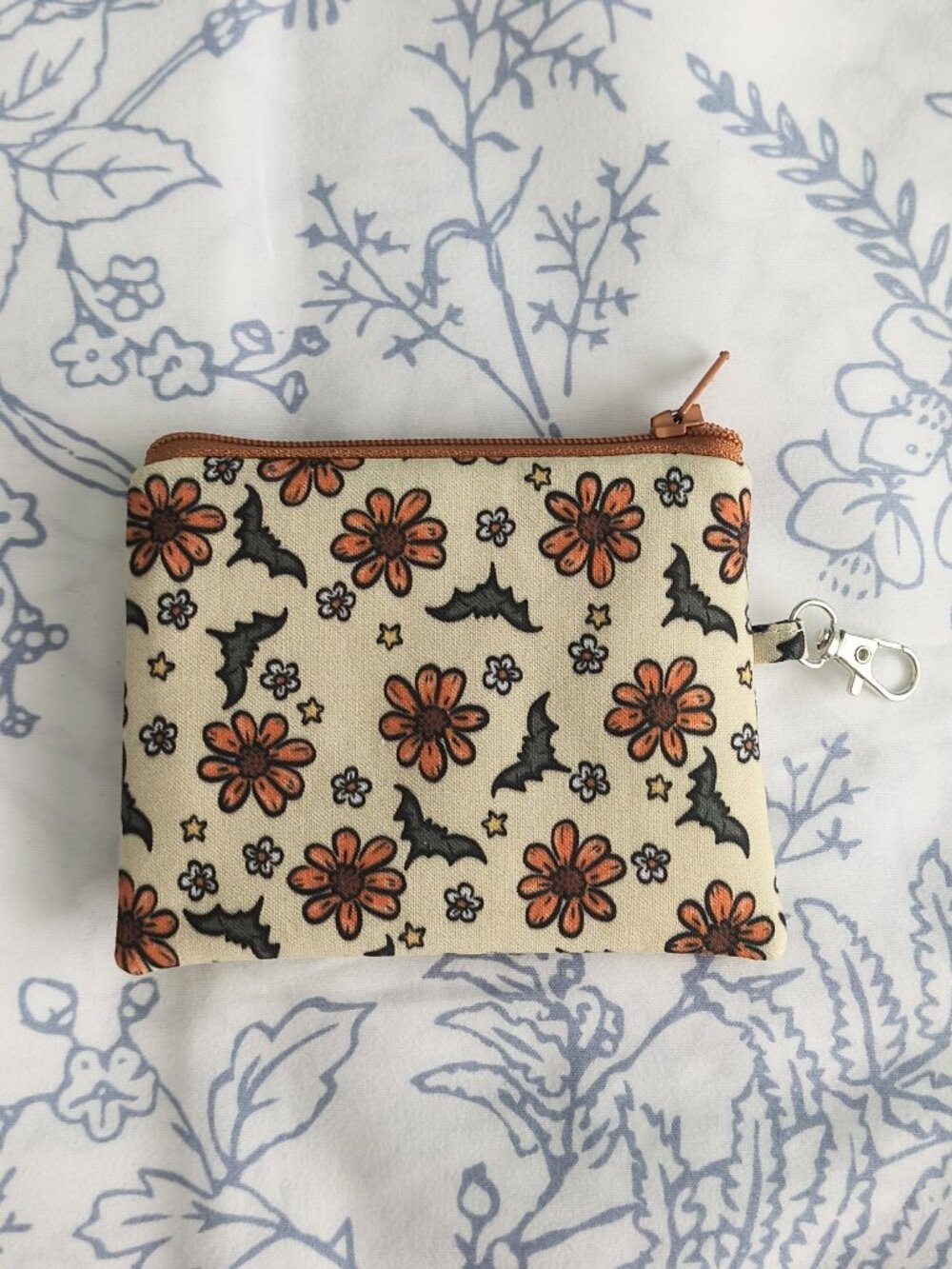 Halloween Bat Floral Coin Purse Zipper Wallet